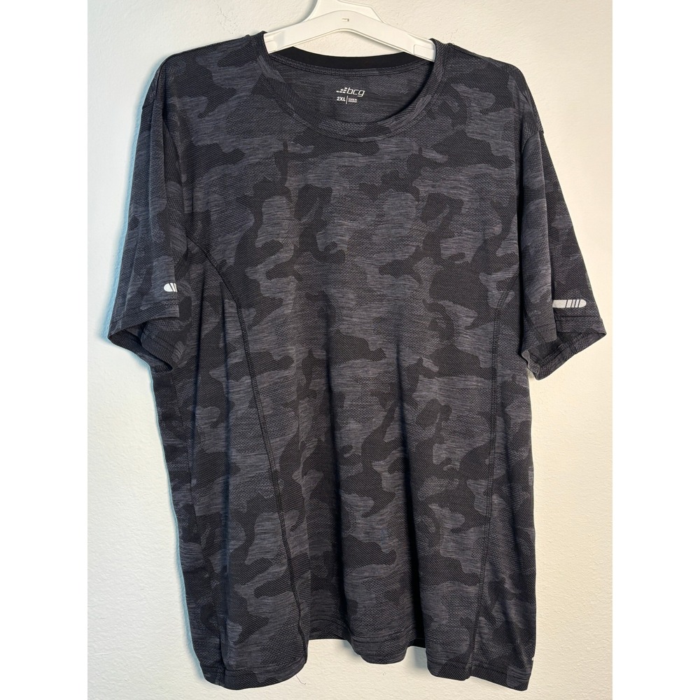BCG Mens Camo Performance Mesh Athletic T-Shirt 2XL Black Gray Camouflage